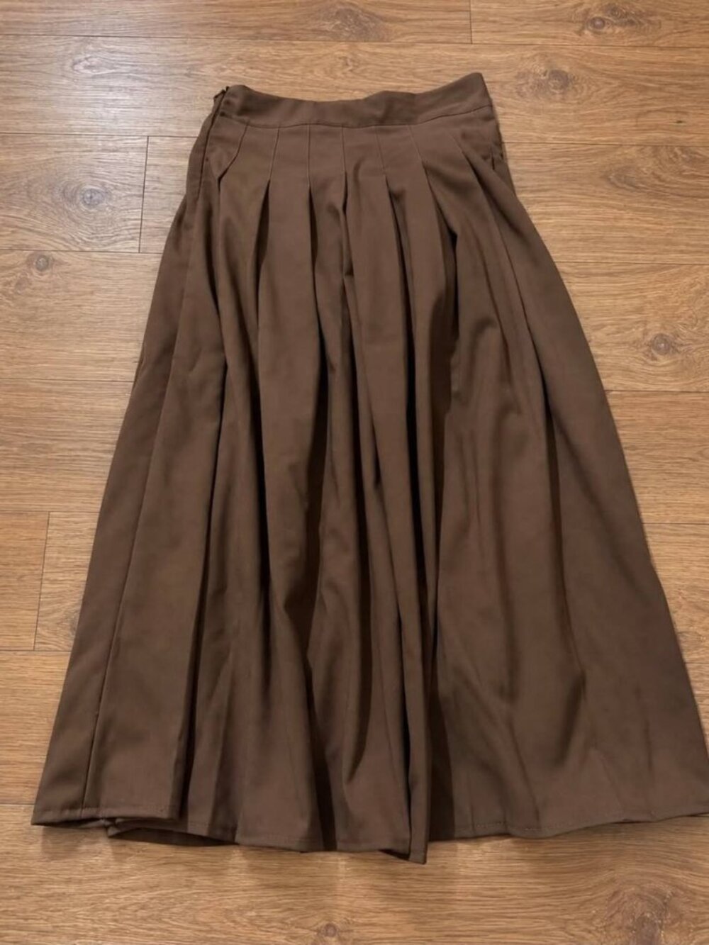 Brown Pleated Midi Skirt
